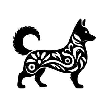Ornate black dog silhouette decorative vector
