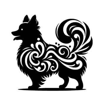 Ornamental pomeranian silhouette black and white vector