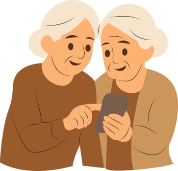 Senior Women Sharing Smartphone Screen vector