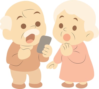 Senior Couple Reacts Smartphone Surprise vector