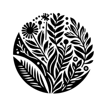 Black white floral circle minimalist botanical vector