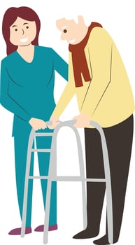 Elderly Caregiver Assisting Walker Use vector