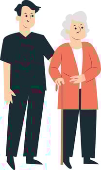 Son Assisting Elderly Woman vector