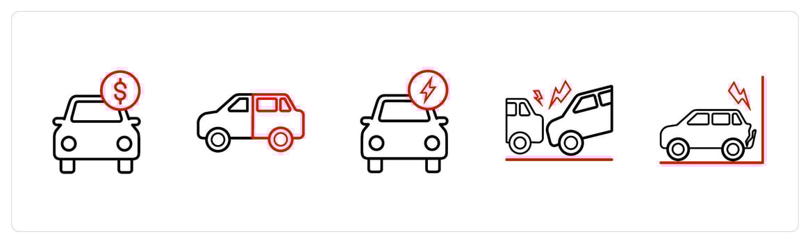 A set of 5 insurance icons such as car insurance value, vehicle insurance in red line color vector