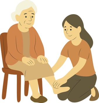 Young Woman Assisting Elderly Woman cartoon vector