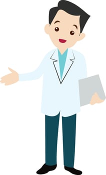 Asian Doctor Welcoming Patient Clipboard vector