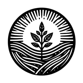 Organic Growth Emblem Black White Leafy Plant in a Circular Frame vector