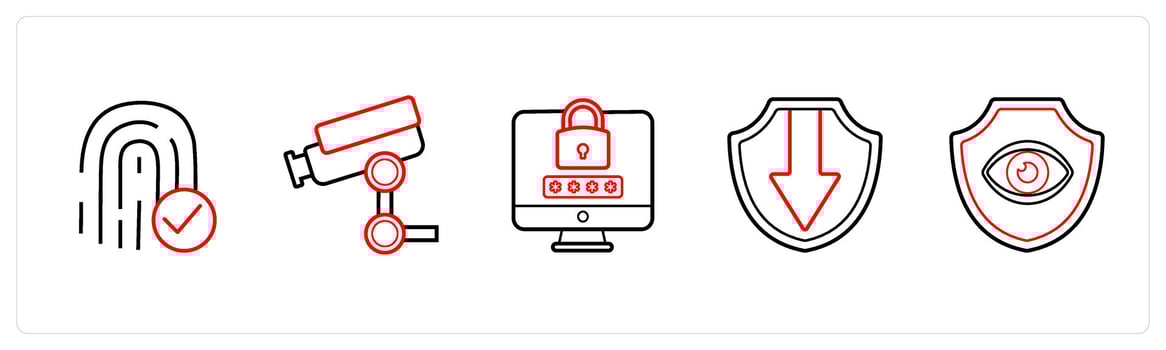 fingerprint matched, cctv in red line color vector