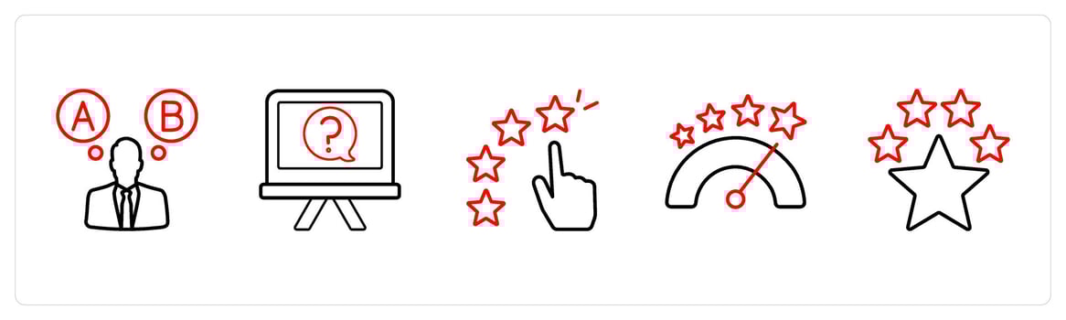 option, question, star rating in red line color vector