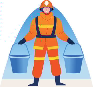 A flat style illustration showing a fireman holding fire buckets vector