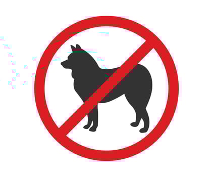 No Dog prohibited icon symbol shape. Dog not allowed pet silhouette sign logo. Forbidden. illustration image. Isolated on white background. vector