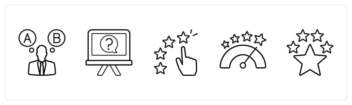 option, question, star rating in black line color vector