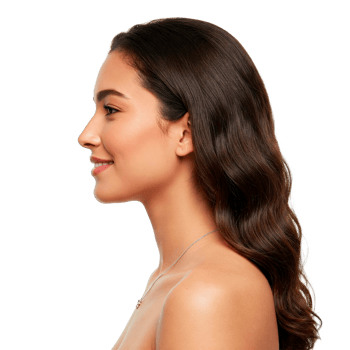 Profile of a beautiful young caucasian woman with perfect skin and healthy brunette haircut cut out png