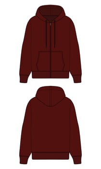Maroon zipper hoodie jacket template vector