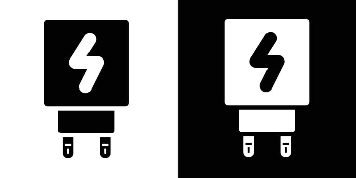Phone charger icon set on black and white backgrounds. vector