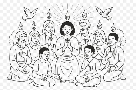 Minimalist Pentecost Line Art Illustration Holy Spirit, Dove, Flame vector