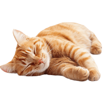 Ginger cat sleeps lying on its side isolated on transparent background png