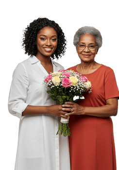 mother and daugher holding Floral Bouquet png