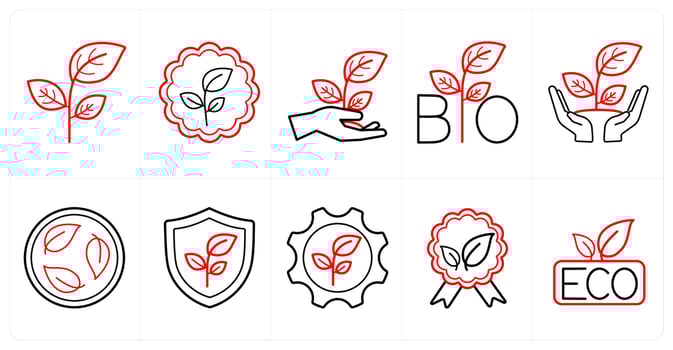 A set of 10 Ecology icons as leaf, environment, plant in red line color vector