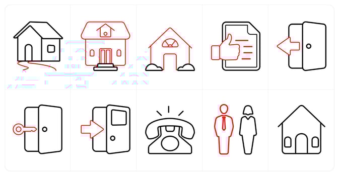 A set of 10 mix icons as home, residential property, house in red line color vector