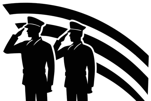 Two soldiers in uniform saluting with stripes behind showcase respect and solemnity vector