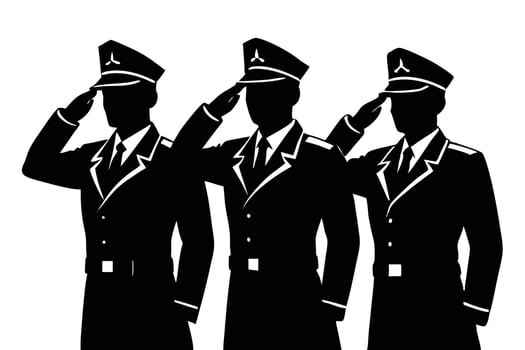 Three silhouette military figures are saluting with dignity and strong patriotic sentiments displayed vector
