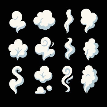 set of smoke cloud icons on black background vector