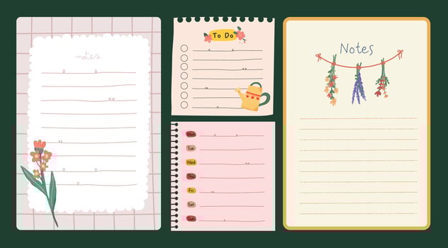 A pastel journaling set with gardening elements and kawaii style featuring cute stickers notes and labels for nature lovers planners and scrapbooking needs vector
