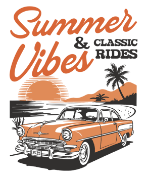 Summer Vibes Classic Rides Vintage Car Beach Sunset T-shirt Design png