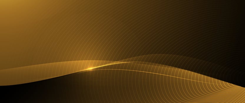 Element with gold wave line, glow neon light effect on dark, black color background. Graphic design for technology banner template vector