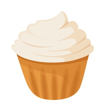 Cartoon Cupcake with Swirled Vanilla Frosting in Orange Wrapper vector