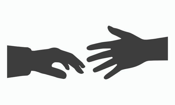 Two Hands Reaching Out Towards Each Other in Silhouette vector