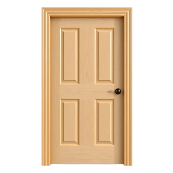 Realistic depiction of a closed wooden interior door with a simple frame. png