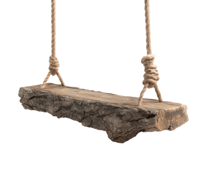 Rustic wooden swing with natural rope for outdoor relaxation png