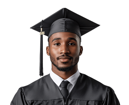 Graduation celebration for a black male student in cap and gown png