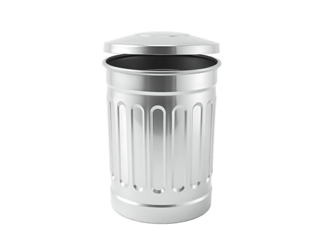 Shiny Stainless Steel Trash Can with Open Lid png
