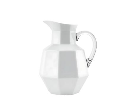 White Ceramic Pitcher with Handle on Transparent Background png