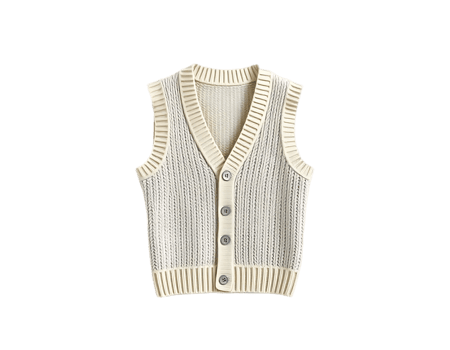 Cream-colored knitted sweater vest with buttons png