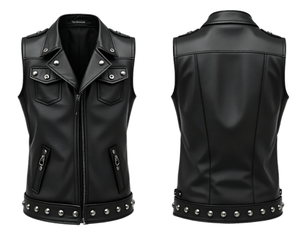 Black Leather Motorcycle Vest with Studded Details png