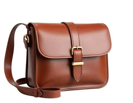 Elegant Brown Leather Satchel with Gold Buckle png