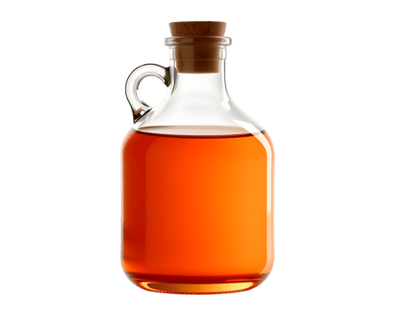 Glass Bottle of Amber Liquid with Cork png
