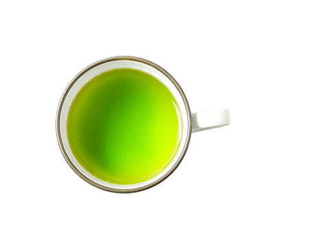 A cup of green tea from above, isolated on a transparent background. png
