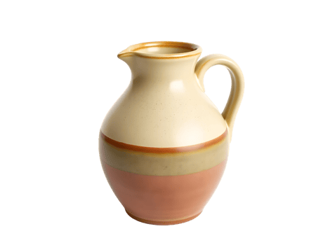 Ceramic pitcher with handle and beige brown and orange tones png