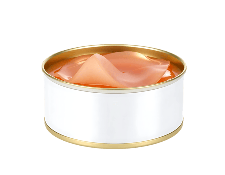 Open can of wet cat food with salmon chunks, isolated on transparent background png