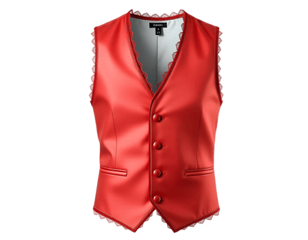 Elegant Red Vest with Lace Trim png
