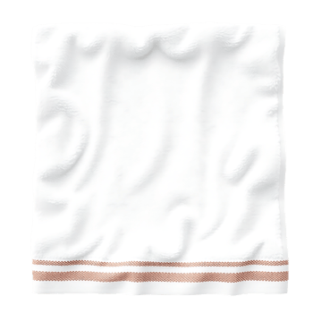 Close-up of a clean, white cotton towel with brown stripes, isolated on transparent background png