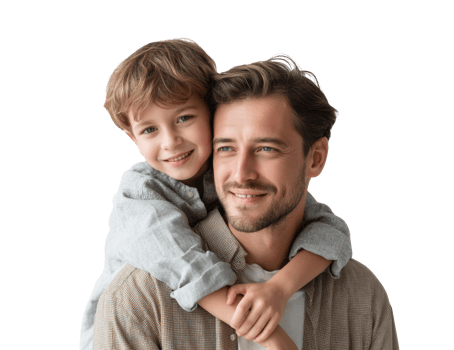 Joyful father and son bonding together in a warm embrace png