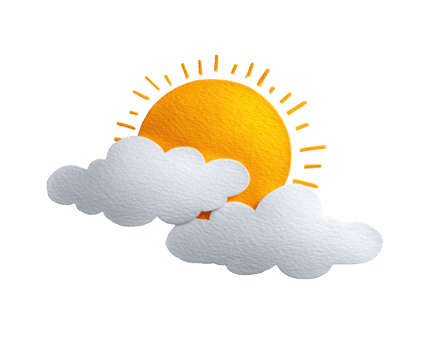 Bright sun with fluffy clouds for cheerful designs and graphics png