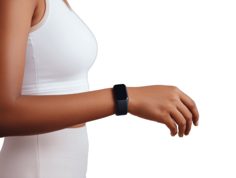 Fitness tracker on a woman's wrist during a workout session png