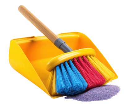 Colorful dustpan and broom set for effective cleaning tasks png